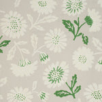 Floral pattern with white flowers and green leaves on a pale grey background