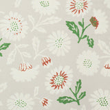 Floral pattern with white flowers, green leaves, and red centers on a light grey background