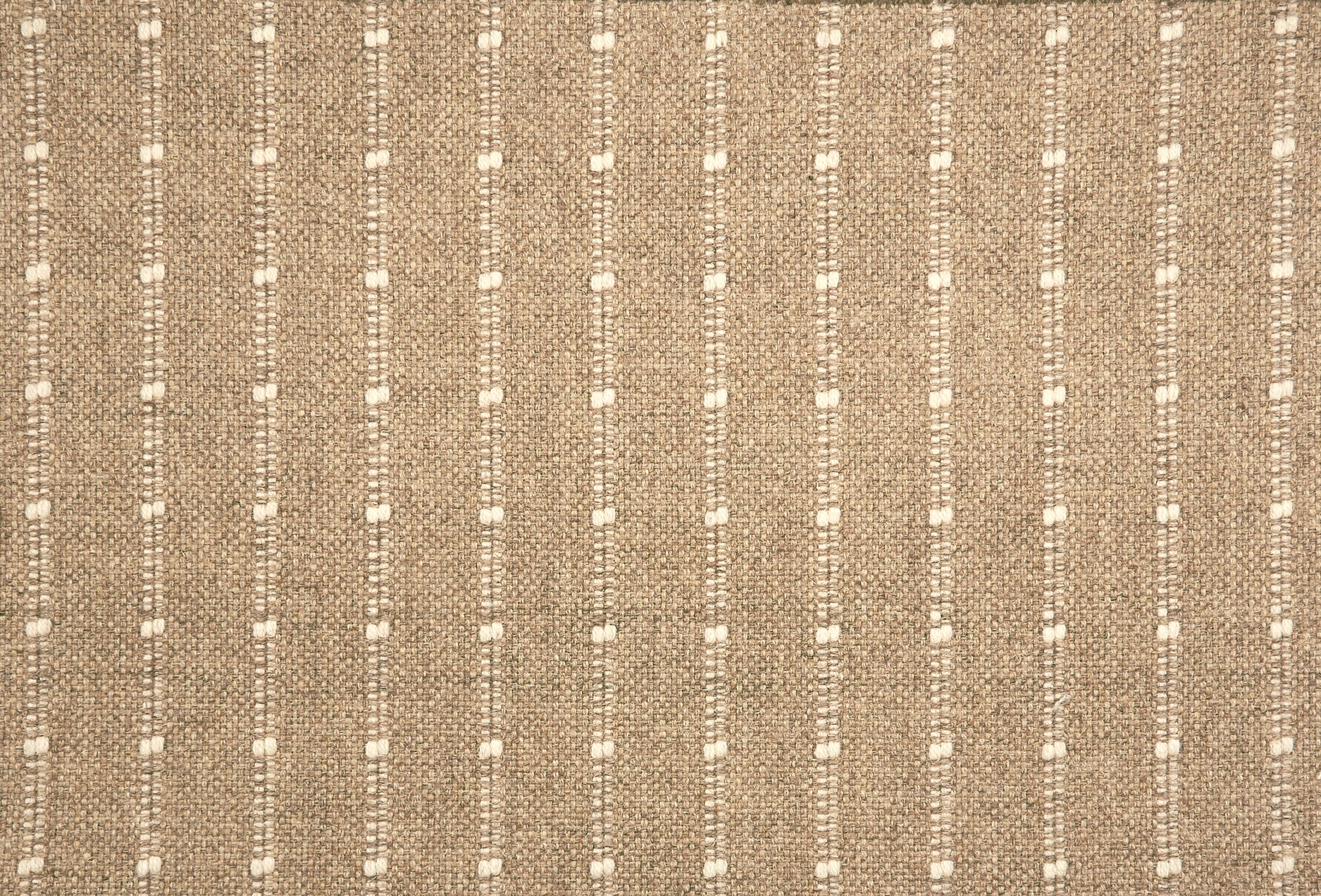 Broadloom carpet swatch with a vertical dotted stripe in taupe and cream