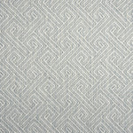Broadloom carpet with Greek key pattern in cream on pale blue.