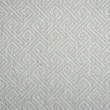 Broadloom carpet with Greek key pattern in cream on pale blue.