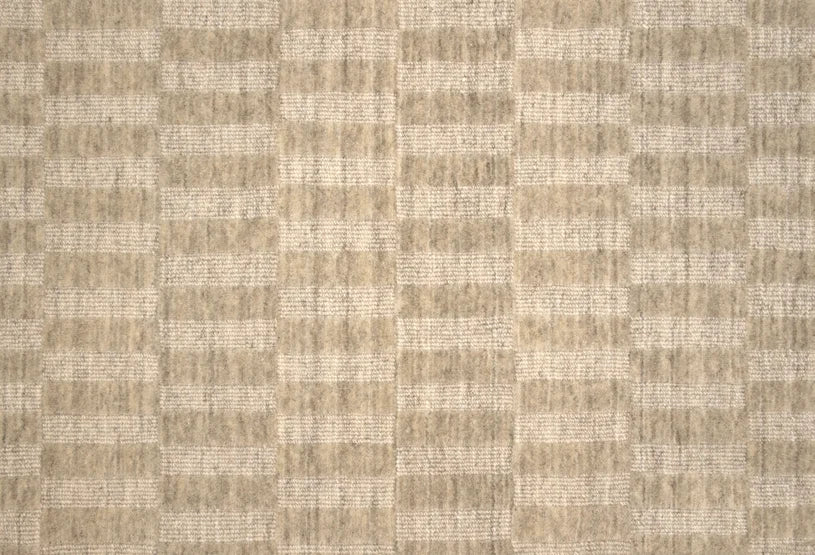 Broadloom carpet swatch in squared pattern tan color