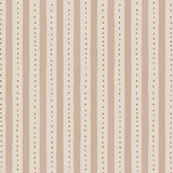 Wallpaper detail in a playful hand drawn dotted stripe in ivory, blush and red.