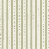 Wallpaper detail in a playful hand drawn dotted stripe in ivory, sage and hunter green.