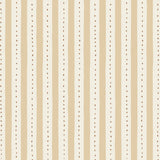 Wallpaper detail in a playful hand drawn dotted stripe in ivory, soft yellow and brown.