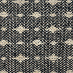 Handwoven rug detail in a contemporary spotted design in black and white