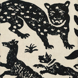 Detail of wallpaper in a playful animal print in black on a cream field.