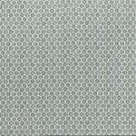 printed linen fabric in a repeating knotted pattern in jade on a white field.