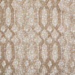 Printed fabric with monochomatic geometric stripe and mottled textural background in shades of beige. 