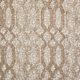 Printed fabric with monochomatic geometric stripe and mottled textural background in shades of beige. 