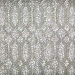 Printed fabric with monochomatic geometric stripe and mottled textural background in shades of grey. 