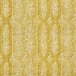 Printed fabric with monochomatic geometric stripe and mottled textural background in shades of yellow.