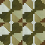 Bold abstract checkerboard pattern in brown, cream, sage and olive green.