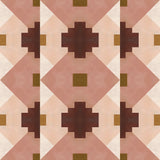 Bold abstract checkerboard pattern in blush, oxblood, camel and cream.