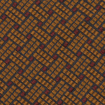Detail of an embroidered fabric in a dashed basketweave design in caramel brown with red accents.