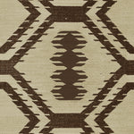 Handwoven rug with geometric pattern in brown and beige