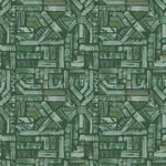 Detail of fabric in an absract geometric pattern in shades of green.