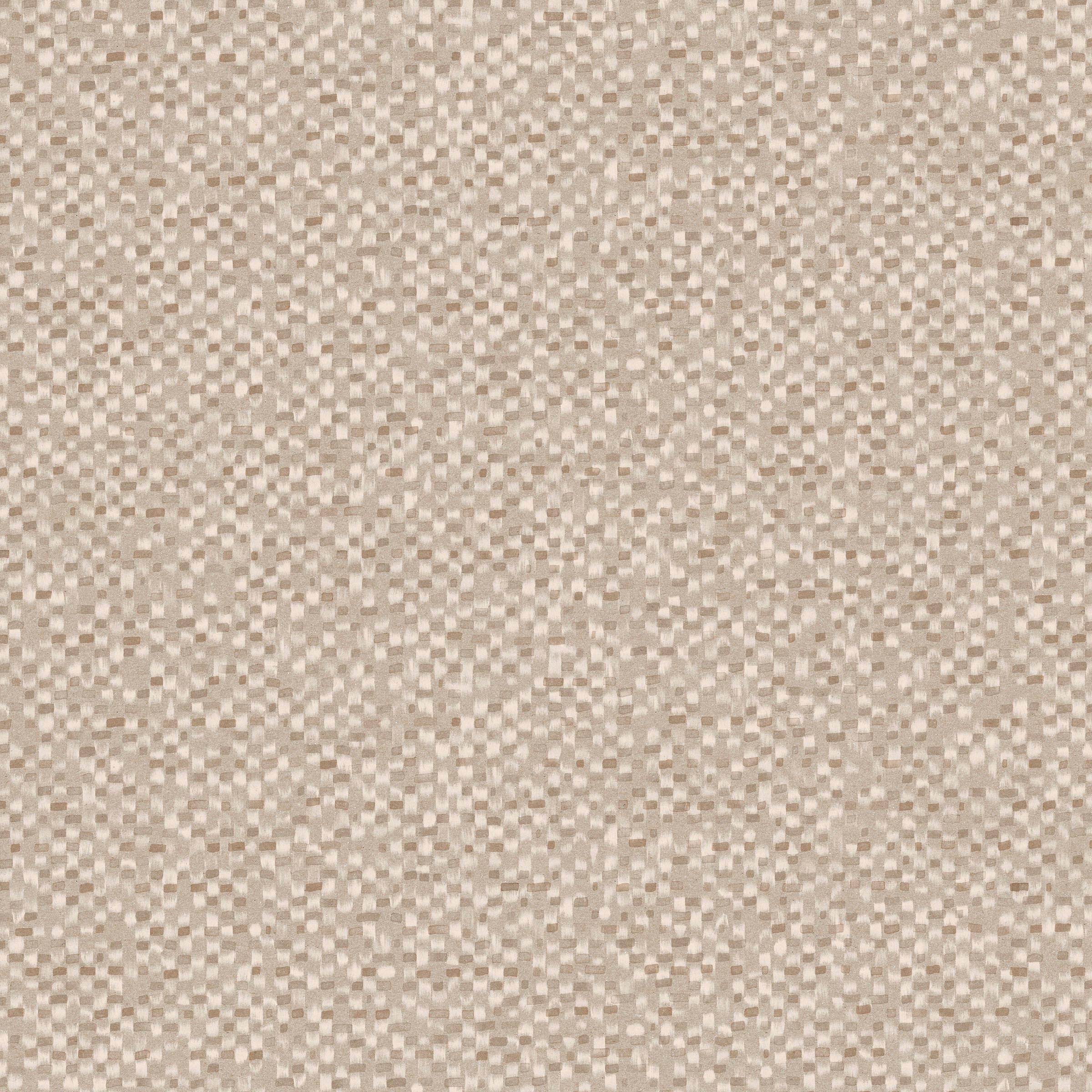 Detail of fabric in a painterly checked pattern in shades of tan and brown.