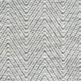 Handwoven rug in a herringbone pattern in blue, grey and white. 