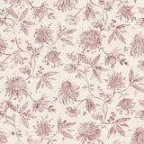 Watercolor floral pattern with wine-purple leaves and flowers on a cream background