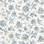 Watercolor floral pattern with ink blue leaves and flowers on a cream background