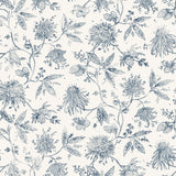 Watercolor floral pattern with ink blue leaves and flowers on a cream background