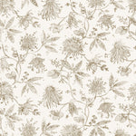 Watercolor floral pattern with taupe leaves and flowers on a white background