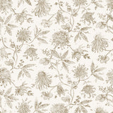 Watercolor floral pattern with taupe leaves and flowers on a white background