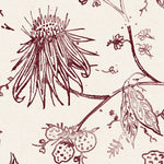 Detail of wallpaper in watercolor floral pattern with  rich purple leaves and flowers on a white background