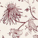 Detail of wallpaper in watercolor floral pattern with  rich purple leaves and flowers on a white background