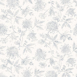 Watercolor floral pattern with light blue leaves and flowers on a white background
