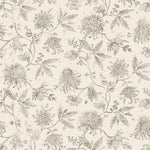 Watercolor floral pattern with grey-green leaves and flowers on a cream background