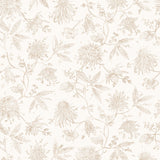 Watercolor floral pattern with light beige leaves and flowers on a white background
