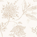 Detail of wallpaper in watercolor floral pattern with light beige leaves and flowers on a white background