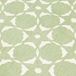 Fabric yardage in a floral lattice print in white on a light green field.