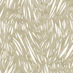 Detail of wallpaper in an abstract leaf pattern in white on a grey-green watercolor field.