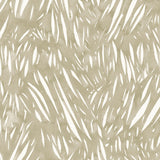 Detail of wallpaper in an abstract leaf pattern in white on a grey-green watercolor field.