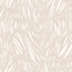 Detail of wallpaper in an abstract leaf pattern in white on a pale pink watercolor field.