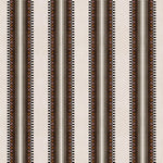 Complex geometric stripe in brown, tan, orange, light purple and black on a cream field.