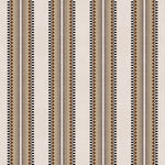 Complex geometric stripe in brown, tan, taupe and black on a cream field.