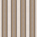 Complex geometric stripe in brown, tan, taupe and black on a cream field.