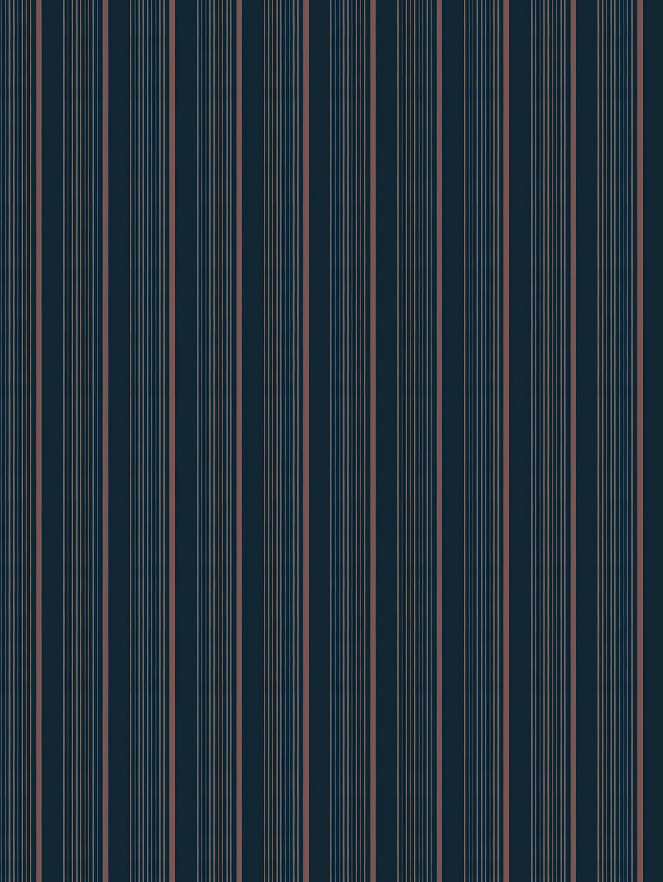 Navy blue fabric with thin pink pinstripes