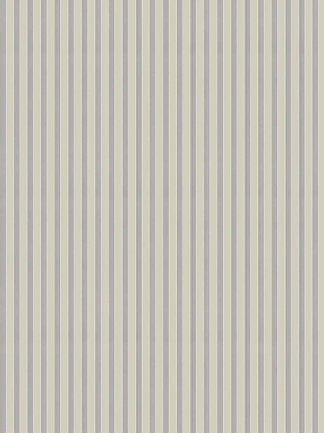 Mixed width striped wallpaper in beige, white and navy blue.