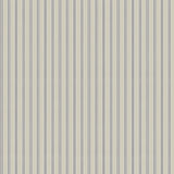 Mixed width striped wallpaper in beige, white and navy blue.