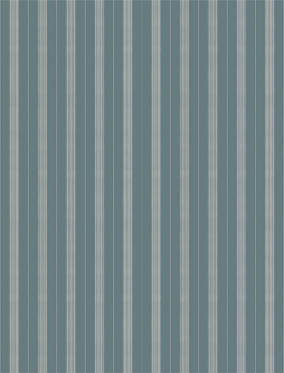 Mixed width striped wallpaper in blue and cream