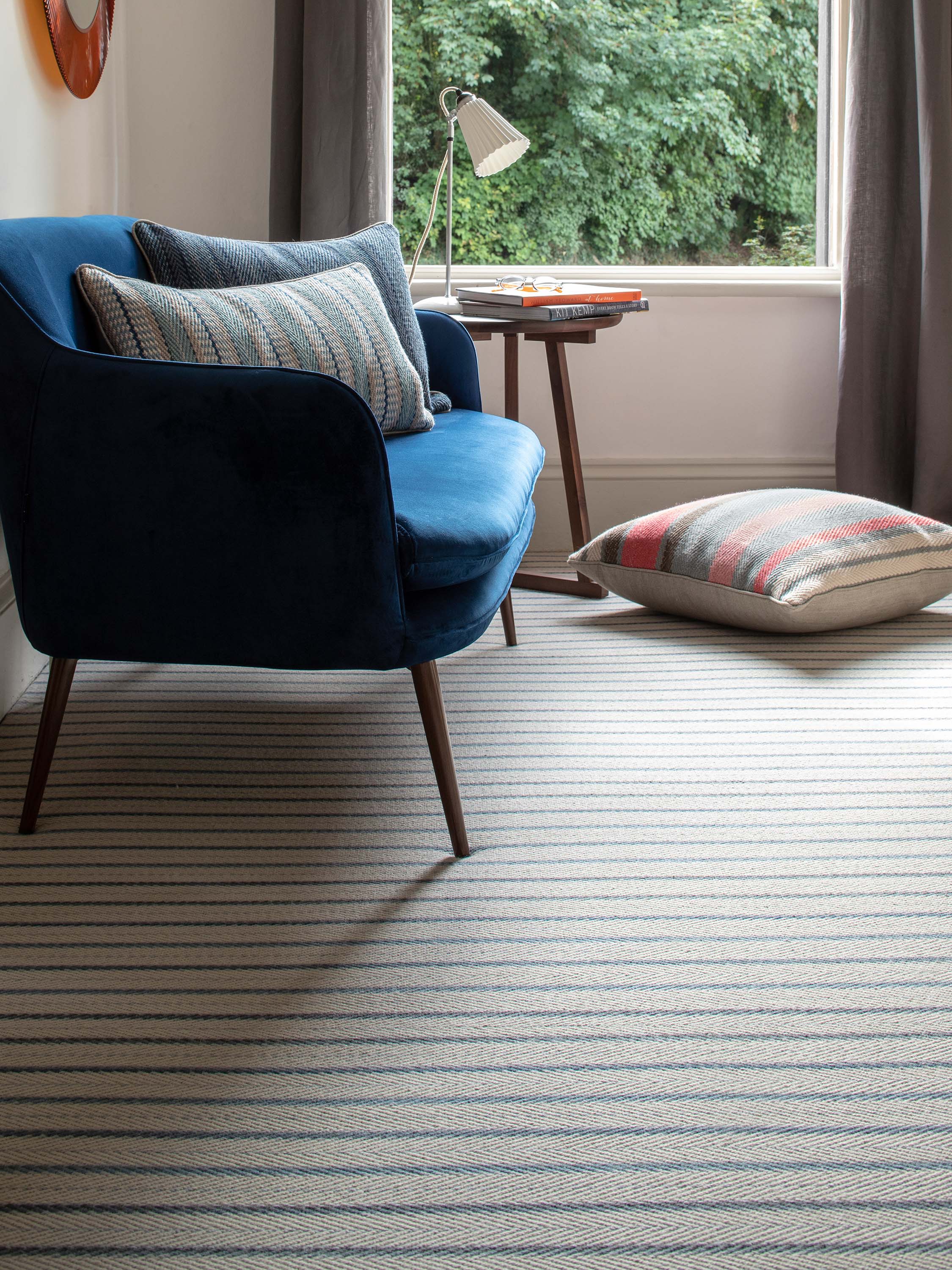 Striped flatweave runner in grey and blue  