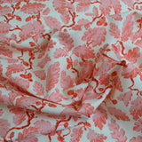 Pink floral patterned fabric on a white background