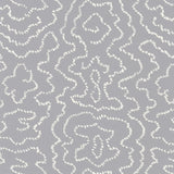 Detail of wallpaper in a minimalist wood grain print in white on a gray field.