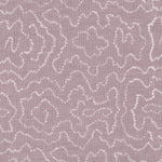 Detail of fabric in a minimalist wood grain print in white on a lavender field.