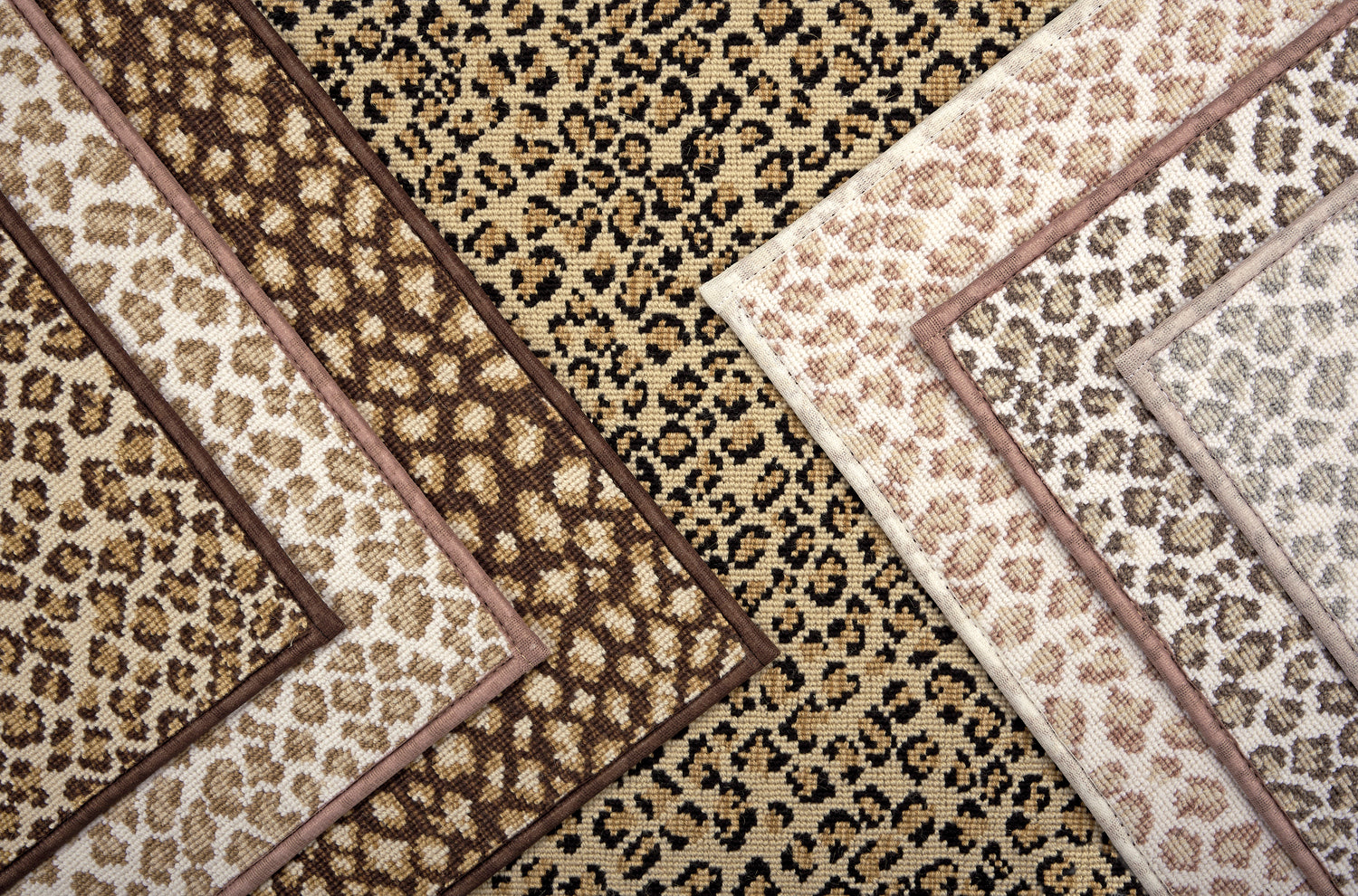 A close-up of a leopard print broadloom carpets in a range of neutral colors